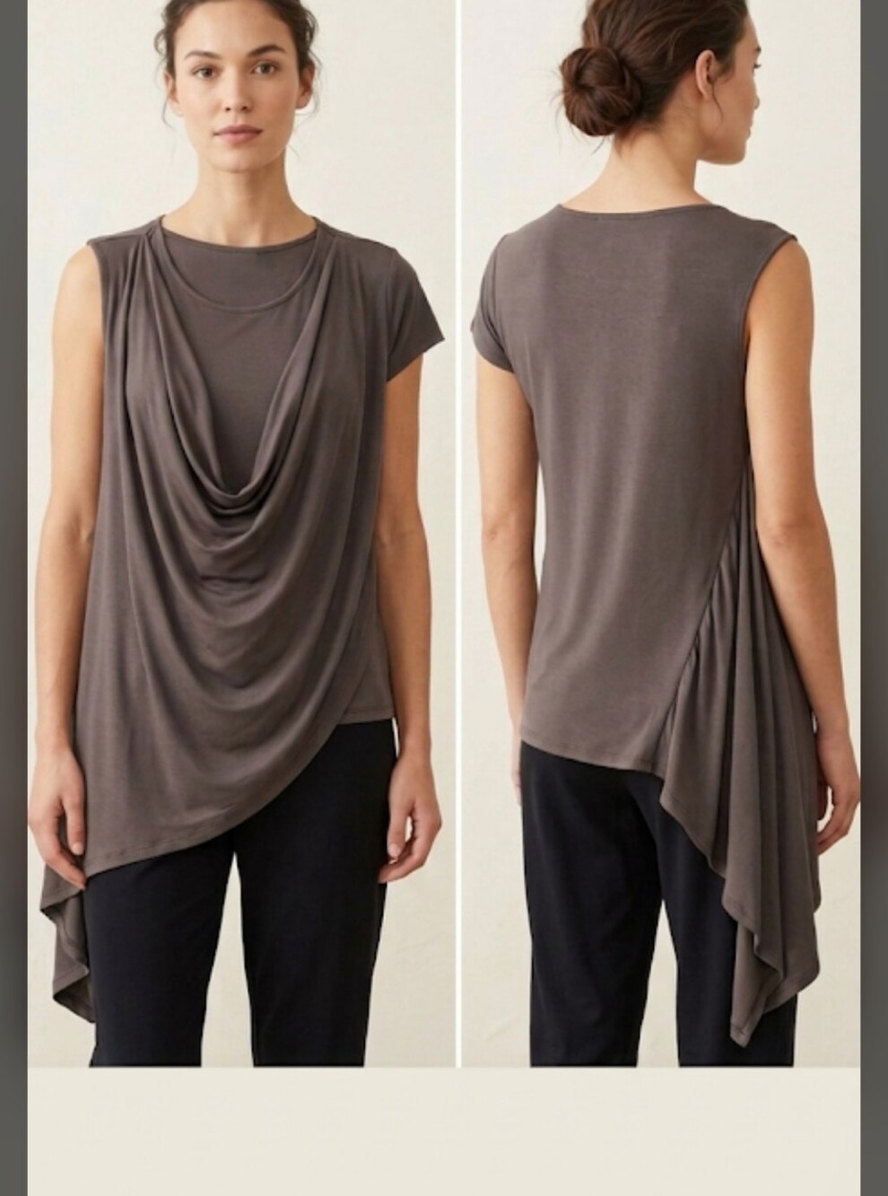 Lilla P. Drape Blouse Size M Sleeveless Brown Cotton